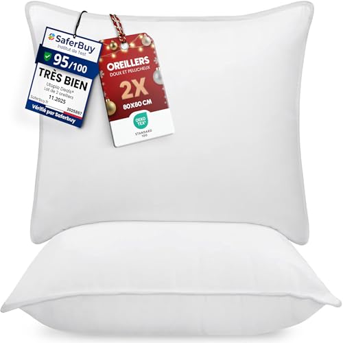 Utopia Bedding Pillow (Lot de 2), 80 x 80 cm, Oreiller de Sommeil, Coussin Respirant et Doux (Blanc)