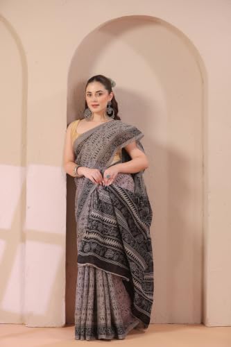 Image of TAMAIRA FASHION Mulmul Pure Cotton Saree For Woman Warli Printed|Office Wear Daily Wear Sarees For Women Without Blouse Piece(Available in 19 Colours)