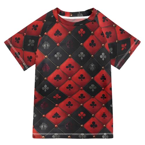 ALAZA Kids Rash Guard Toddler Swim Shirt Boy Girls Red Black Card Print UPF 50+ Short Sleeve 4T
