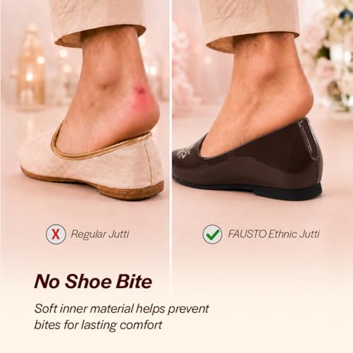 Image of FAUSTO Men's Patent Glossy Ethnic Embroidered Design Slip On Shiny Juttis & Mojaris for Party|Wedding|Festival