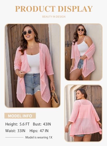 Image of Eytino Plus Size Cardigan for Women Lightweight Half Sleeve Summer Loose Kimono Cardigan Beach Cover Ups(1X-5X)