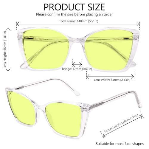 Image of Blue Light Blocking Glasses for Women, Oversized Trendy Cat Eye Computer Gaming Glasses for Migraine, Light Sensitivity, Photophobia & LED Fluorescent Glare RF6204 (Green Lens Clear Frame)