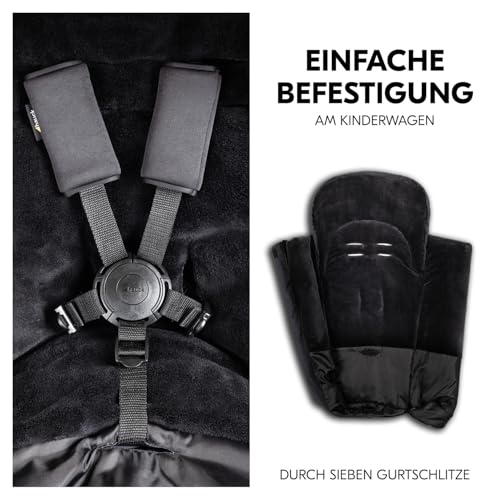 hauck Universal Fußsack für Buggys, Kinderwagen & Fahrradanhänger, Warm mit Fleece Innenfutter, Anti-Rutsch, 2 Wege Reißverschluss, Kapuze, Waschbar & Faltbar (Schwarz)