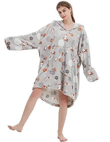 Image of ABENCA Wearable Blanket Hoodie Adult Oversized Sweatshirt Light Flannel Sherpa, Warm and Cozy, One Size Fits All.Animal