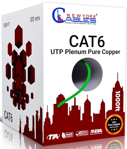 Câble Ethernet CAT6 Plenum vert 304m NewYork Cables en cuivre pur 23 AWG