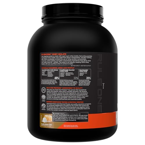 Image of Rule 1 Proteins R1 Protein Whey Isolate, Vanilla Butter Cake, 45 Servings | 25g of Protein from Whey Isolates and Hydrolysate isolates for Workout Recovery and anytime use