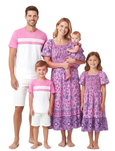 Image of PATPAT Family Matching Outfits Mommy and Me Dresses Floral Dress & T-Shirts | Mommy and Me Easter Dresses, Puff Sleeve Floral Sundress, Cotton Blend T-shirts, Couples Party Wedding Vacation Outfits