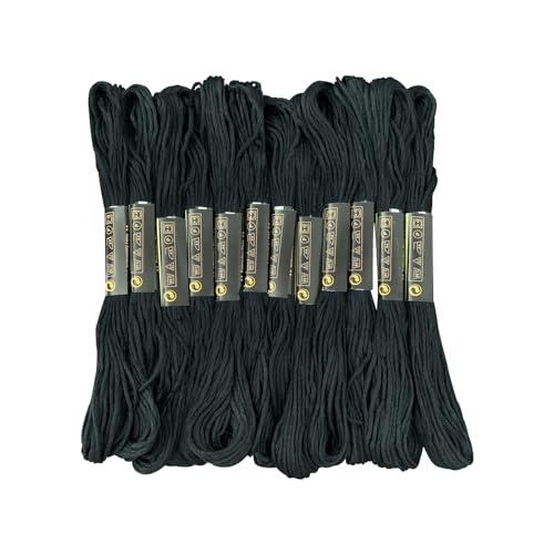 12 Skeins Embroidery Floss Black Color Friendship Bracelet String Cross Stitch Embroidery Thread Floss Bracelet Making Yarn Craft FlossBlack