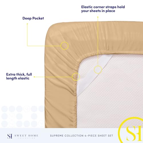 Full Size Sheet Sets - Breathable Luxury Sheets with Full Elastic & Secure Corner Straps Built In - 1800 Supreme Collection Extra Soft Deep Pocket Bedding Set, Sheet Set, Full, Camel
