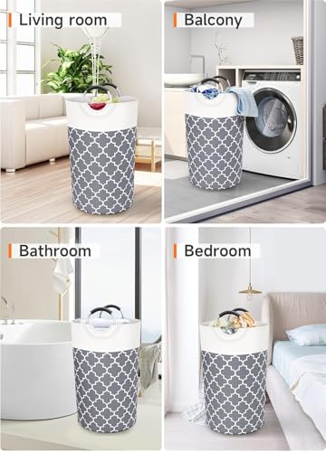 Image of 82L Large Laundry Basket, Collapsible Laundry Bag, Freestanding Tall Clothes Hamper, Foldable Washing Bin (GREY 1)