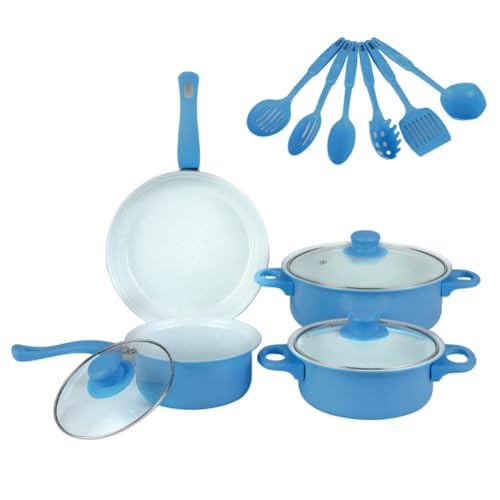 Non-Stick Pots and Pans Set 12pcs Cooking Pot Set with Lid for All Hob (Blue)