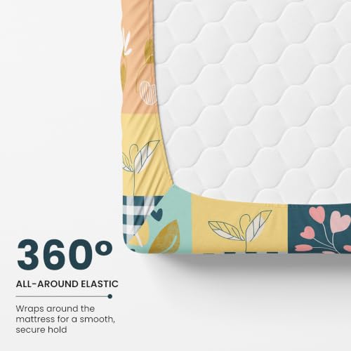 Image of LORETO - A QUALITY LINEN BRAND 186 TC 100% Pure Cotton Single Fitted Bedsheet with 1 Pillow Cover for 78 x 36 Inch Mattress, All-Around Elastic, 8 Inch Deep Pocket, Pastel Garden