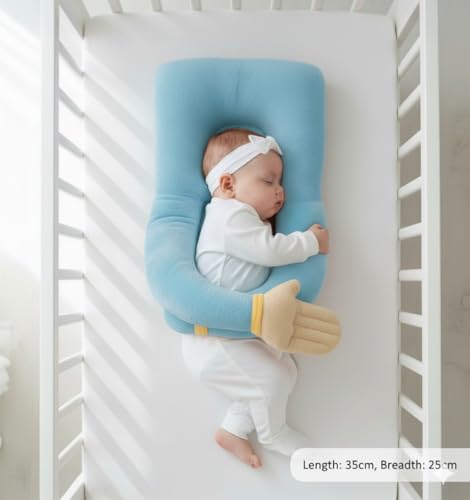 Image of U-Shaped Sleeping Pillow with Arms, Pink Plush Body Support Cushion, 38cm Ergonomic Design, Soft Fabric (Blue)