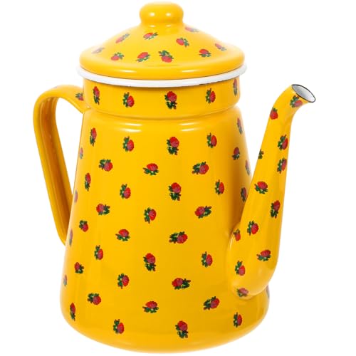 MUSISALY Hervidor de Agua Esmaltado 1.5l Tetera de Cocina Multiusos Amarilla con Boquilla Delgada Tetera para Café y Té Adecuado para Oficina y Hogar