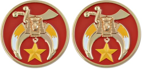 Image of Shriner Round Masonic Auto Emblem - [Red & Gold][3'' Diameter] (Pack of 2)