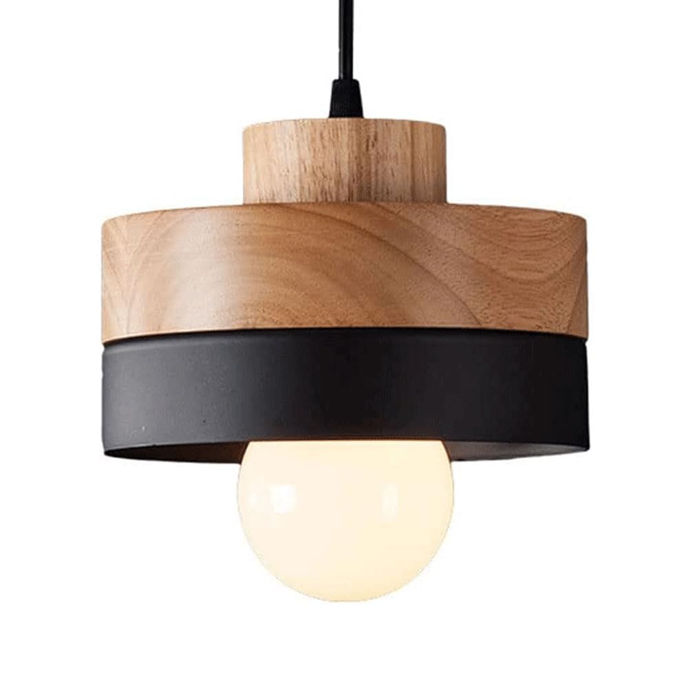 KLXSIVU E27screw Single-Head Pendant Light, Japanese Style Metal Wood Hanging Lamp, Personalized Color Chandelier Lampshade, Aisle Entrance Decoration Lighting Fixtures