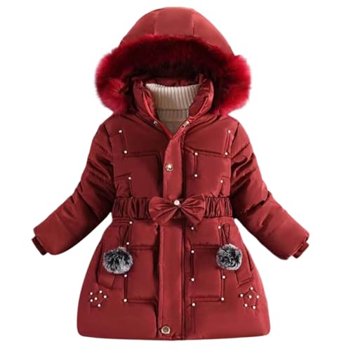 Girls Long Parka Jacket with Fur Hood, Winter Warm Puffer Coat Kids Padded Hooded Windbreaker Overcoat 5-10 Years