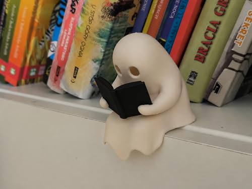 Image of 3D Printed Ghost Reading Night Light - Cute LED Glow Ghost Lamp for Kids Bedroom & Bookshelf - Cartoon Spooky Desk Decoration Halloween & Home Decor Gift for Book Lovers