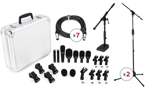 Audix FP7 Drum Microphone Bundle with Stands, Cables, and Case – Professional 7-Piece Mic Set for Drum Kits, Snare, Toms, Cymbals, and Kick Drum