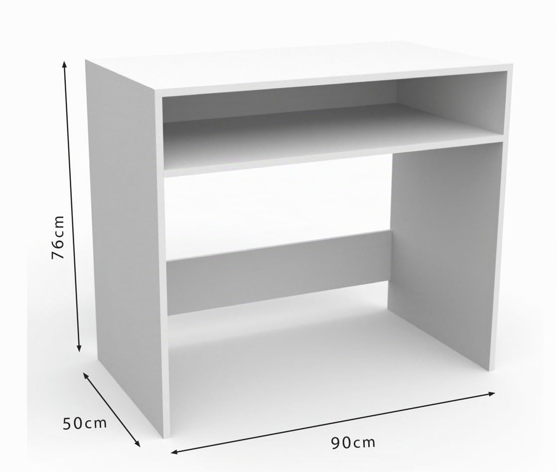 DORMIDAN- Escritorio Estudio con balda, Mesa de Ordenador, Mesa Juvenil 90cm (Blanco)