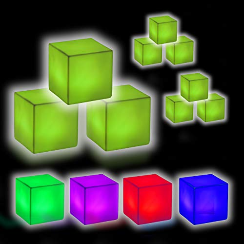 Preisvergleich Produktbild Relaxdays 9 x LED Würfel, LED Nachttischlampe, Leuchtwürfel mit Farbwechsel, kabellos, batteriebetrieben, 6,5 x 6,5 x 6,5 cm, weiß