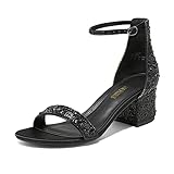 DREAM PAIRS Women's Low-Chunk Low Heel Pump Sandals,Size 7,Black/Rhinestone,SDHS2202W
