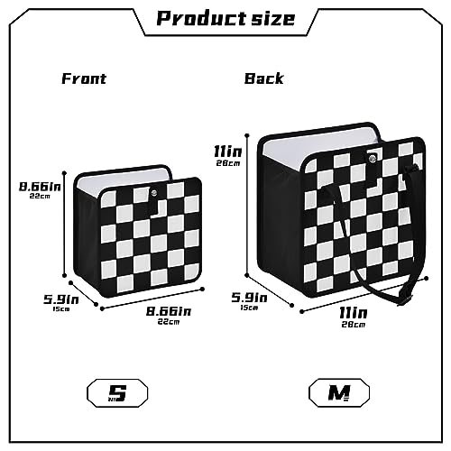 Image of Car Trash Can Car Organizer Car Garbage Can with Adjustable Strap for Back Front Seat Console Waterproof Leakproof Collapsible Portable 8.66 Inch Checkerboard