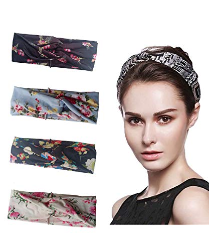 Barara King 4 Pack Bow Women Headband Boho Floal Style Criss Cross Head Wrap Hair Band