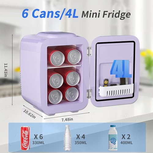 YASHE-Mini-Fridge-4-Liter-Makeup-Fridge-110V-AC-12V-DC-Thermoelectric-Cooler-and-Warmer-Small-Fridge-for-Bedroom-Drink-Dorm-Car-Purple YASHE Mini Fridge 4 Liter Makeup Fridge 110V AC 12V DC Thermoelectric Cooler and Warmer Small Fridge for Bedroom Drink Dorm Car Purple