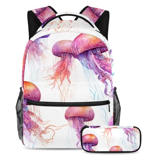 Sac à dos méduse colorée imprimé animal marin 62 méduses avec trousse assortie