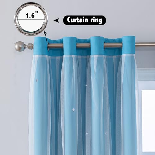 Image of indistar Colourful Stripe Star Cut-Out Blackout Curtains for Bedroom,2 Layers Mix Design of Fabric & Tulle,Pretty Window Curtain for Kids Room 1 Panel (W52 x L63 Blue Purple)