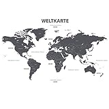 DECOWALL DLT-1609GDE Deutsche Moderne Graue Weltkarte Wandtattoo Wandsticker Wandaufkleber Wanddeko für Wohnzimmer Schlafzimmer Kinderzimmer (Extra Groß)(Deutsche Ver.)