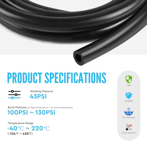 SWAWIS Silikon-Vakuumschlauch 6 Stück 2m Innendurchmesser 3/4/5/6/8/10mm mit Rohrschneider Berstdruck 130PSI Temperaturbereich -40~220℃ Unterdruckschlauch KFZ für Luft und Wasser
