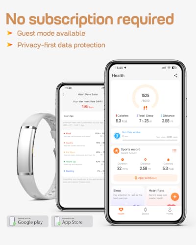 Image of FITVII Screenless Fitness Tracker for Women Men, Health and Fitness Wearable with 24 /7 Heart Rate, Blood Pressure and HRV Sleep Monitor, Subscription Free Activity Tracker for Android & iPhone