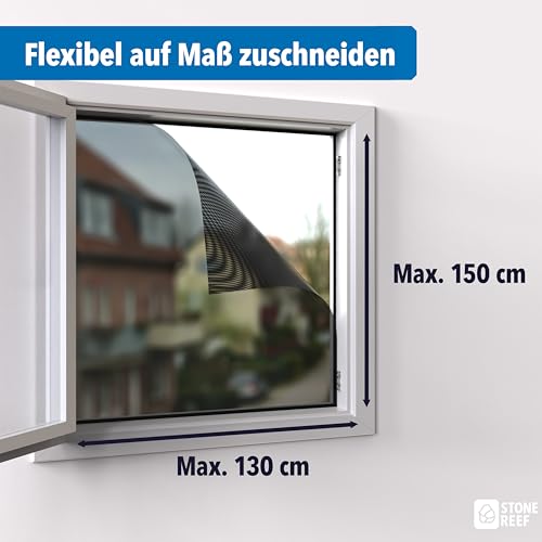 Fliegengitter Fenster [130x150cm + Schneidewerkzeug] Insektenschutz mit Klettband – Moskitonetz, Mückennetz, Fliegennetz zum Kleben – Einfache Montage ohne Bohren – Zuschneidbar für alle Fenster