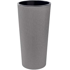 KONZEPT Blumentopf Hoch (57 cm) mit Einsatz – geeignet für Innen- & Außenbereich, wetterfest, UV-beständig, mit Rillenstruktur – Grau, Eco-Kunststoff, ideal für Garten, Balkon, Terrasse & Wohnung