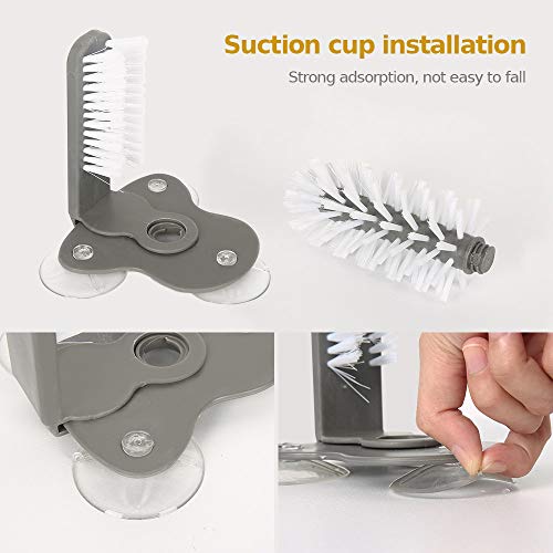 Pawaca Bottle Cleaning Brush Glass Cup Washer For Sink With Suction Base, Cup Cleaner Brush For Beer Cup, Long Leg Cup, Red Wine Glass And More Bar Kitchen Sink Home Tools Grey #TOP4