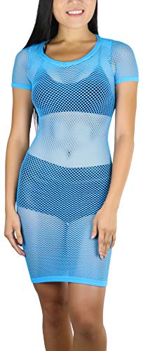 Image of ToBeInStyle Women's Stretch See Through Fishnet Novelty Mini Rave Party Dress