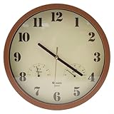 Orologio da esterno con termometro e igrometro, adatto per patio e interni, telaio resistente alle intemperie con movimento al quarzo silenzioso (venature del legno)