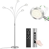 LED Arc Floor Lamp with Remote, 2250LM Dimmable Floor Lamp with Timer, Adjustable Colors, Brightness & 5 Adjustable Arms, Multi-Head Tall Standing Lamp for Living Room Bedroom Office, Satin Nickel