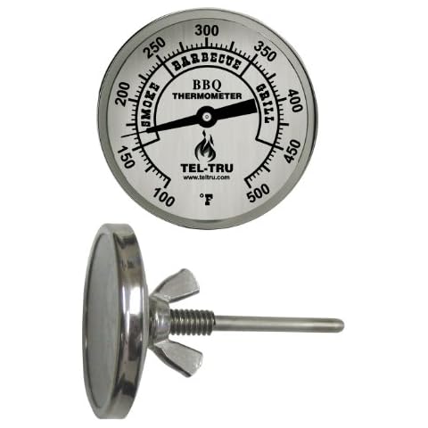 Tel-Tru BQ225 Barbecue Thermometer, 2 inch Aluminum dial, 2.5 inch stem, 100/500°F Cover