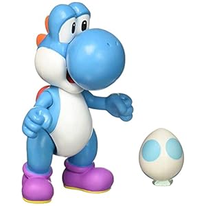 World of Nintendo Light Blue Yoshi with Egg Action Figure, 4″