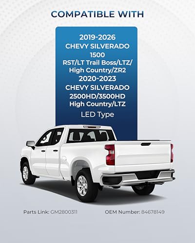 Image of LED Tail Lights For 2019-2026 Chevy Silverado Left GM2800311 84678149 | 2019-2026 Silverado 1500 RST /LT Trail Boss /LTZ /High Country /ZR2 2020-2023 Silverado 2500HD /3500HD High Country /LTZ