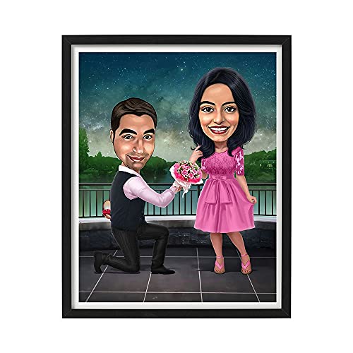 Image of DK Decors Personalized Caricature Photo Frame Custom Cartoon Portrait from Photo, Proposal Valentine's Gift for Couple, Husband & Wife (8x10 Inch)