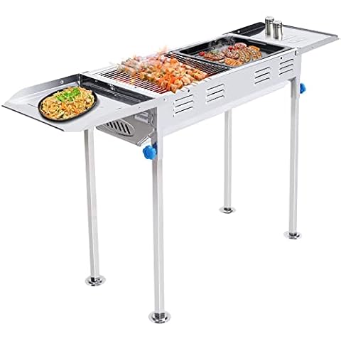 bigzzia BBQ Grill,Stainless Steel BBQ Charcoal Grill Smoker with Stand Portable Barbecue for Outdoor Cooking Camping Picnic Outdoor BBQ Party Cover