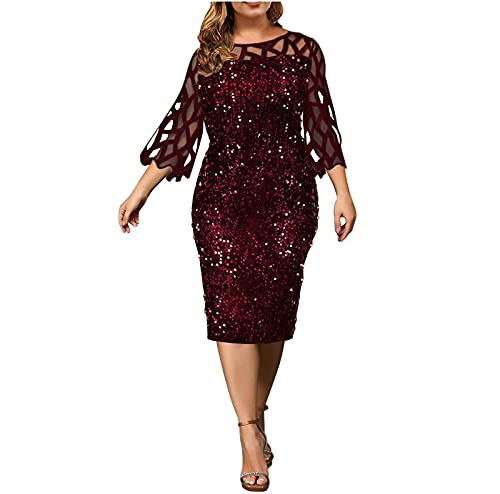 2021 Vestidos Corto Mujer Moda Tallas Grandes Fiesta Vestido Elegante Cuello Redondo Malla...