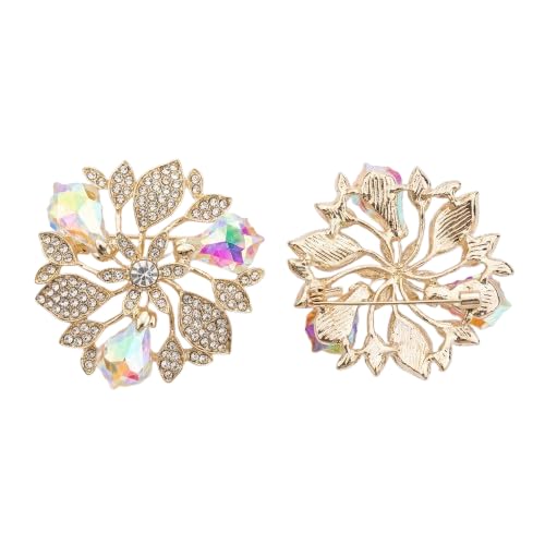Elegant Floral Brooch Pin with Aurora Borealis Crystal Stones, Gold-Tone Rhinestone Embellished, Multi-Colour-image-13