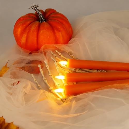 Image of Orange Fall Flameless Taper Candles with Remote, 6 Pcs Halloween Tapers