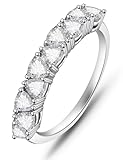 Moissanite Cottage 10 Stones Moissanite Anniversary Rings for Women, 1 Carat Trillion Cut Diamond 18K White Gold Plated 925 Sterling Silver Half Eternity Wedding Bands Stackable Ring, Size 6.5