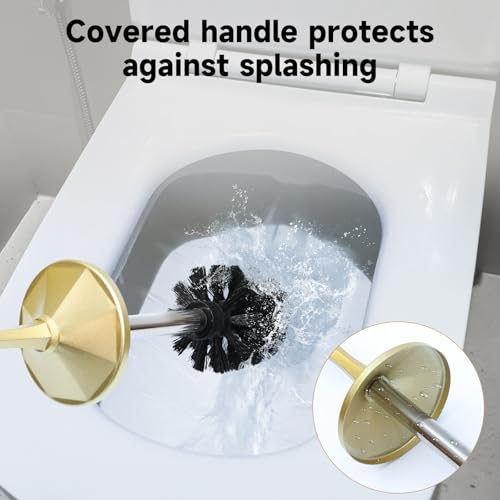 Image of Gold Toilet Brush and Holder,Extra Long Handled Toilet Brush for Bathroom,Stainless Steel Heavy Duty Toilet Bowl Brush,Deep Cleaning Modern Toilet Cleaner Brush -Space Saving, Covered Brush, Durable